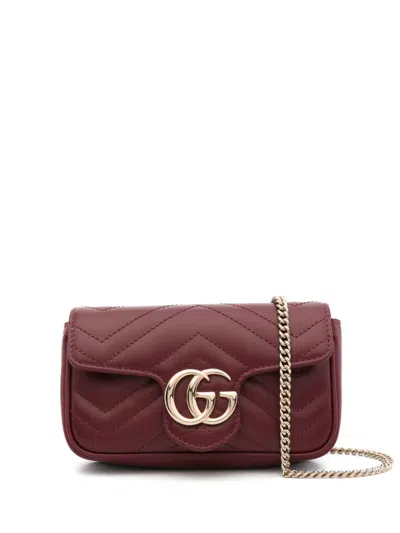 Gucci Super Mini Gg Marmont Cross Body Bag In Red