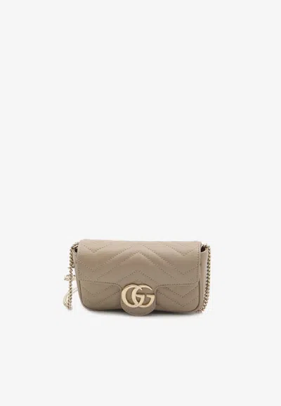 Gucci Super Mini Gg Marmont Crossbody Bag In Beige