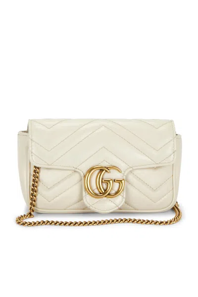 Pre-owned Gucci Super Mini Gg Marmont Shoulder Bag In White
