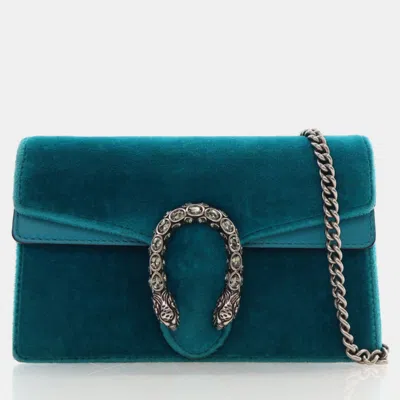 Pre-owned Gucci Super Mini Teal Velvet Dionysus In Blue