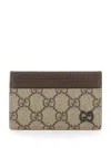 Gucci Men Gg Supreme Fabric Card Holder In Cream
