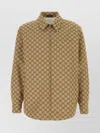 Gucci Beige Jacket With Classic Collar And Front Zip Closure In Gg Canvas Man