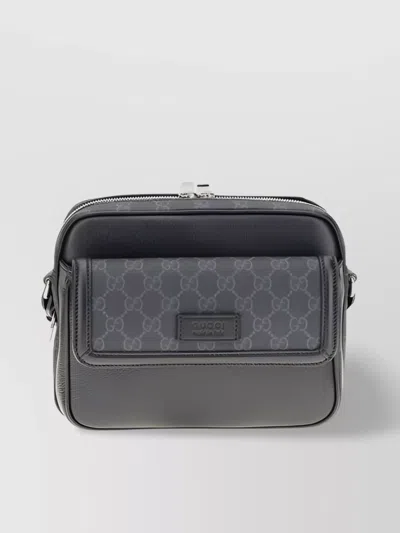 Gucci Supreme Fabric Shoulder Bag With Flap Pocket In Gray
