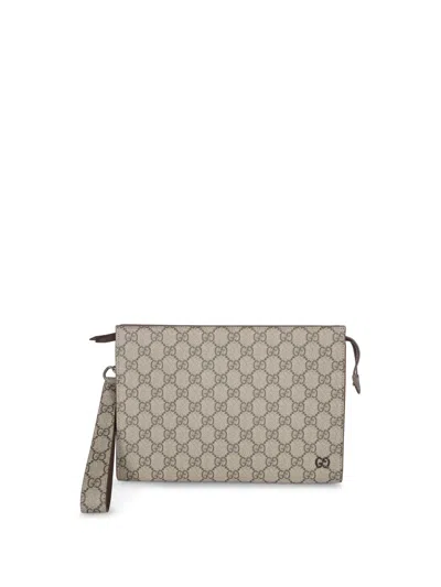 Gucci Supreme Gg Beige Pouch In Sand