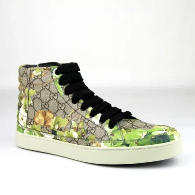 Pre-owned Gucci Supreme Gg Canvas 'bloom' Print Hi Top Sneakers Shoes Green 407342 8960
