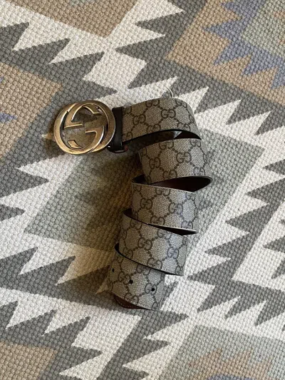 Pre-owned Gucci Supreme Monogram G Buckle Belt In Sand