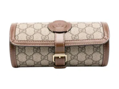 Pre-owned Gucci Supreme Monogram Watch Role Bag In Brown