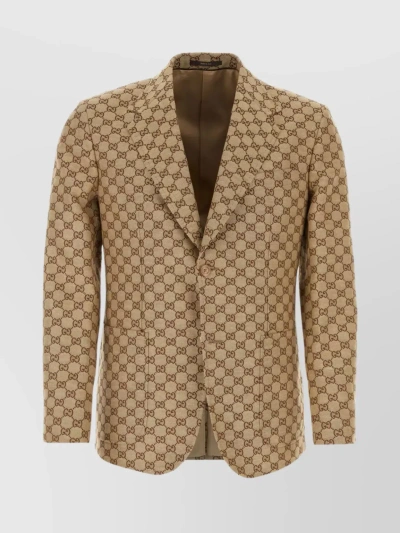 Gucci Patterned Shoulders Supreme Fabric Blazer In Brown