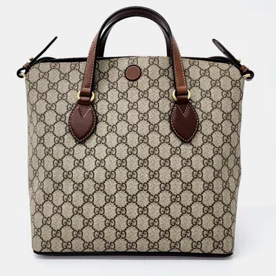 Pre-owned Gucci Beige Gg Supreme Fold-over Tote Bag