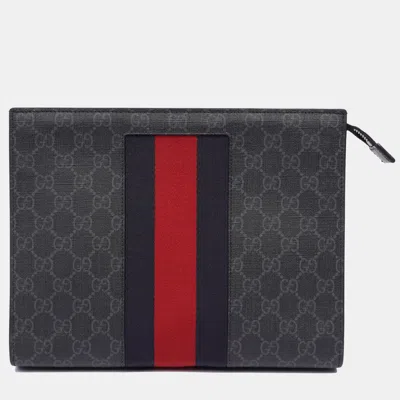 Pre-owned Gucci Supreme Web Pouch Black Coated Canvas