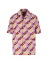 Gucci Bowling Cotton Popeline Shirt With All-over Surfer Print In Beige