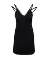 Gucci Mini Black Dress With Black Leather Trim And Double Strap In Stretch Viscose Woman In Black