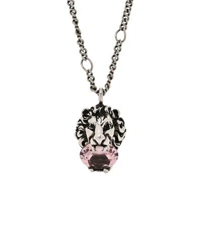 Gucci Swarovski Crystal Lion Head Necklace (authentic Pre-loved) In Burgundy