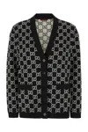 Gucci Black Reversible Cardigan With V Neck In Gg Canvas Woman In Black