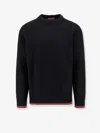 Gucci Black Crewneck Sweater With Web Detail In Ribbed Wool Blend Man In Black