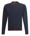 Gucci Blue Crewneck Sweater With Web Trims In Wool Man In Blue