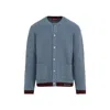 Gucci Wool Cardigan With Contrast Trim And Front Pockets In Blue