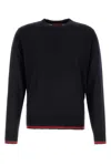 Gucci Blue Crewneck Sweater With Web Trims In Wool Man In Navy