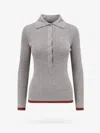Gucci Cashmere And Silk Polo Top With Web In Grey
