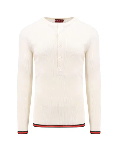 Gucci White Long Sleeved Top In Rib Silk Man In Multicolor