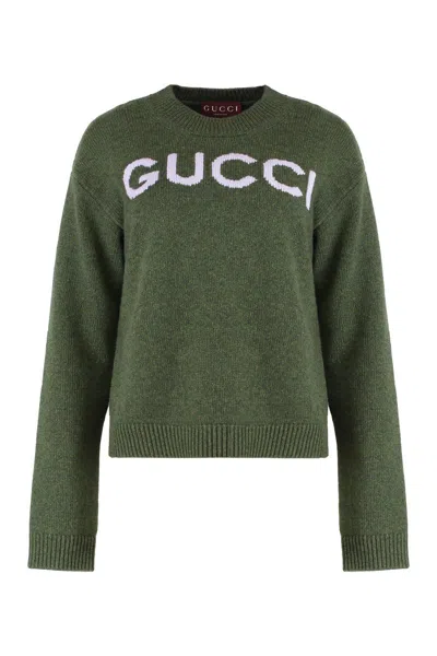 Gucci Sweater With Crew Neck In Wool In Green