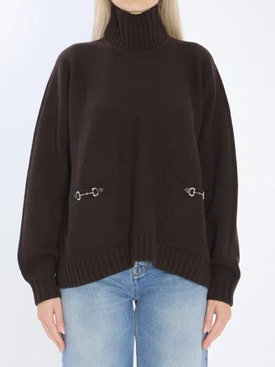 Gucci Sweater With Horsebit Detail In Brown
