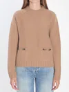 Gucci Horsebit Embellished Wool Cashmere Sweater In Neutral