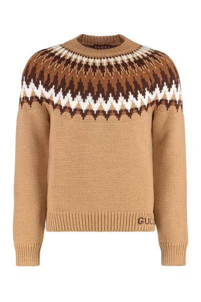 Gucci Sweater With Round Neck In Wool In Brown