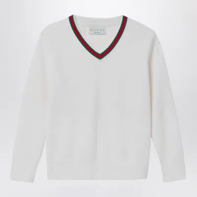 Gucci Sweater With Web Ribbon Detail In White