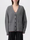 Gucci Women Ribbed Knit Wool Cardigan In Gray