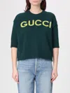 Gucci Women Wool Sweater With Frontal Logo Embroidery In Green