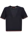 Gucci Blue T-shirt With Web Detail On The Edges In Cashmere And Silk Blend Woman In Black