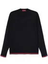 Gucci Long-sleeve Black Crewneck Sweater With Ribbed Details In Black