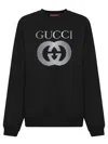 Gucci Black Crewneck Sweatshirt With Maxi Logo Print On The Front In Cotton Man In Black