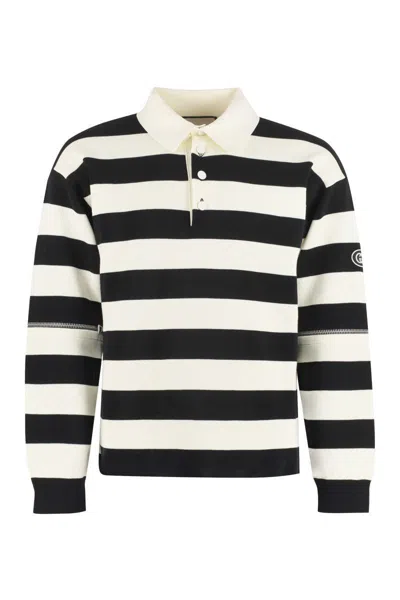 Gucci Removable Sleeves Striped Knit Polo In Black