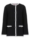 Gucci Tweed Wool Cardigan With Embroidery In Black