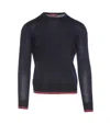 Gucci Long-sleeve Black Crewneck Sweater With Ribbed Details In Blue