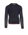 Gucci Long-sleeve Black Crewneck Sweater With Ribbed Details In Blue