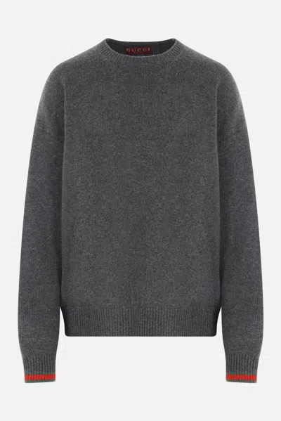 Gucci Wool And Cashmere Sweater With Web Details In Grey