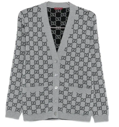 Gucci Gg-monogram Cardigan In Gray