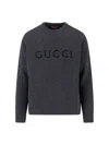 Gucci Grey Crewneck Sweater With Logo Lettering Embroidery On The Front In Wool Man In Gray