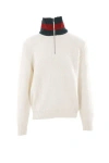 Gucci Knit Wool Jumper With Web In Ivory+green+red