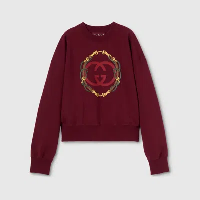 Gucci Sweatshirt Aus Baumwolljersey Mit Print In Burgundy
