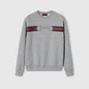 Gucci Men Grey Crewneck Sweatshirt With Logo Detail On The Front In Cotton Man In Gray