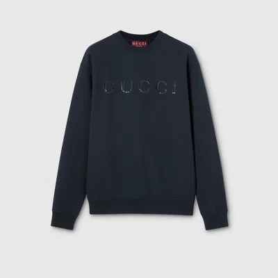 Gucci Cotton Jersey Sweatshirt With Embroidery In Blue