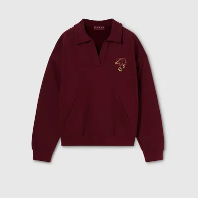 Gucci Cotton Jersey Sweatshirt With Embroidery In Burgundy