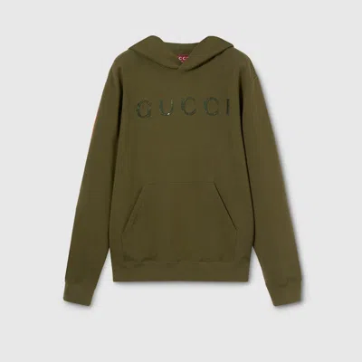 Gucci Cotton Jersey Sweatshirt With Embroidery In Green