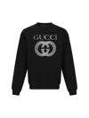 Gucci Black Crewneck Sweatshirt With Maxi Logo Print On The Front In Cotton Man In Black