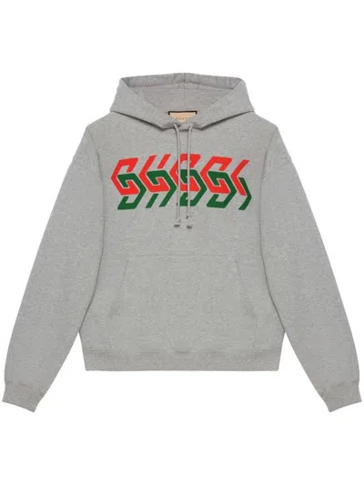 Gucci Chain Print Hooded Sweatshirt In Grey