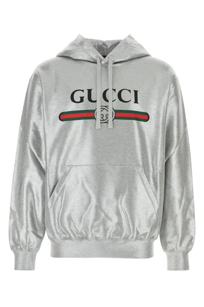 Gucci Logo-print Cotton Hoodie In Silver